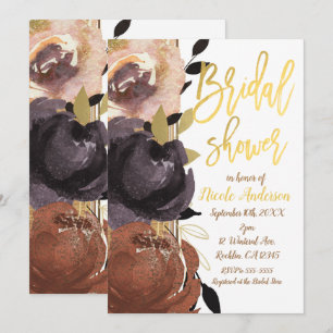 Invitation Mariage automnal Fall Gold Shower Fleurs Modernes