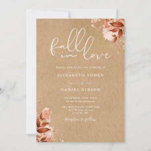 Invitation Mariage automnal Kraft Rustique Code QR Floral