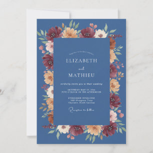 Invitation Mariage Automnal Luxuriant Bleu Ardoise