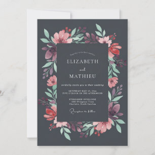 Invitation Mariage Automnal Luxuriant Gris Charbon