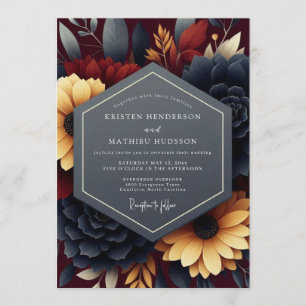 Invitation Mariage Automnal Naval Bourgogne et Sombre