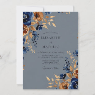 Invitation Mariage Automnal Opulent Bleu Ardoise