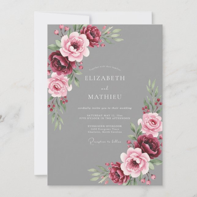 Invitation Mariage Automnal Orné Gris (Devant)