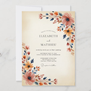 Invitation Mariage Automnal Painterly Abricot et Navy
