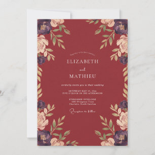 Invitation Mariage Automnal Resplendissant Bordeaux