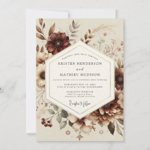Invitation Mariage Automnal Romance Florale Rose