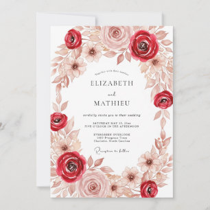 Invitation Mariage Automnal Rouge Cramoisi Douce