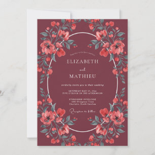 Invitation Mariage Automnal Rouge Vin Triste