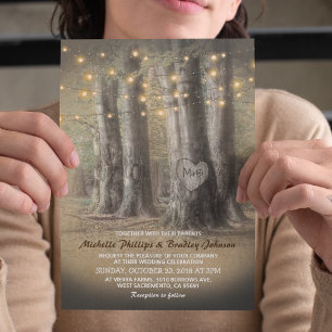 Invitation Mariage Automnal Rustique avec Arbre et Guirlande