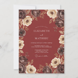 Invitation Mariage Automnal Solennel Rouge Profond