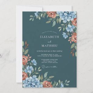 Invitation Mariage Automnal Sombre et Turquoise