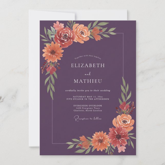 Invitation Mariage Automnal Vibrant au Plum (Devant)