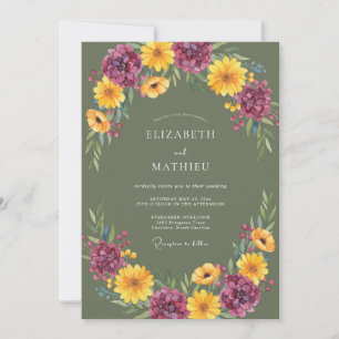 Invitation Mariage Automnal Vibrant Vert Olive