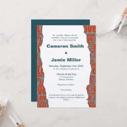 Invitation Mariage Automne Bleu Rouge Typographie Bordure