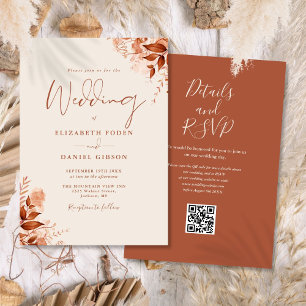 Invitation Mariage Automne Floral Rustique Code QR