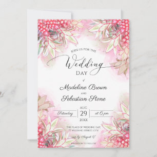 Invitation Mariage aux Ananas Roses Exotiques