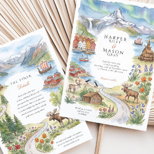 Invitation Mariage aux aurores boréales dans une église en bo