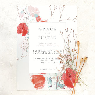 Invitation Mariage aux coquelicots fleurs sauvages