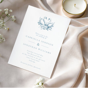 Invitation Mariage aux cygnes floraux vintage bleus