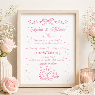 Invitation Mariage aux cygnes roses dessinés à la main de man