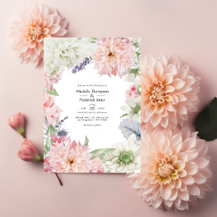 Invitation Mariage aux Dahlias Rose Pâle Pastel