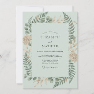 Invitation Mariage aux feuilles de fougère écume de mer
