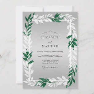 Invitation Mariage aux Feuilles de Gris Émeraude