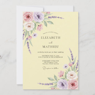 Invitation Mariage aux Feuilles de Lilas Jaune Pâle