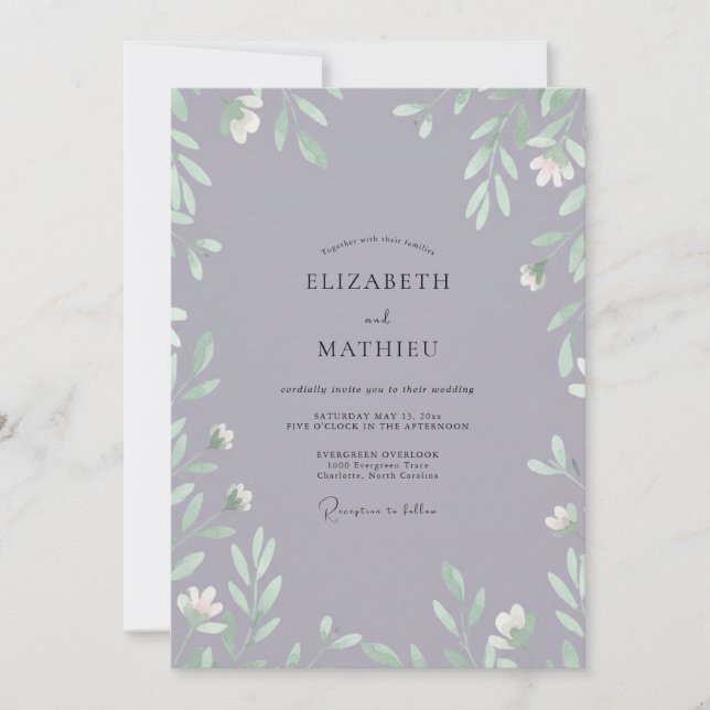 Invitation Mariage aux Feuilles de Lilas Sourdine (Devant)