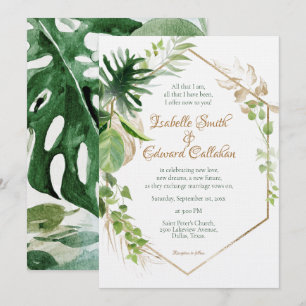 Invitation Mariage aux feuilles de palmier vert tropical or g