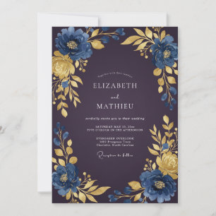 Invitation Mariage aux Feuilles de Prune Saphir