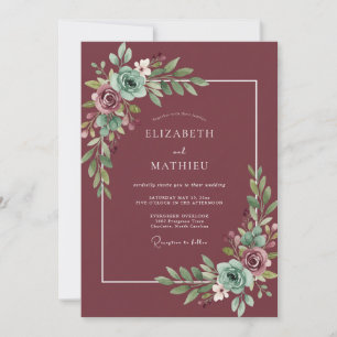 Invitation Mariage aux Feuilles de Teck Bleu-vert
