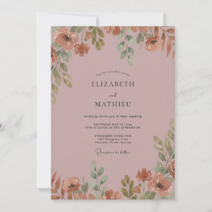 Invitation Mariage aux feuilles de terracotta atténuées