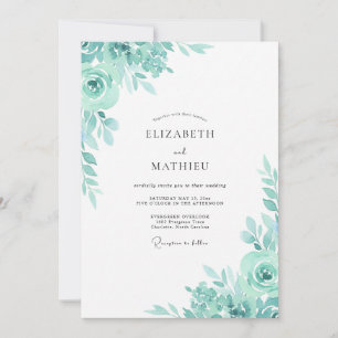 Invitation Mariage aux feuilles d'eucalyptus aquamarine