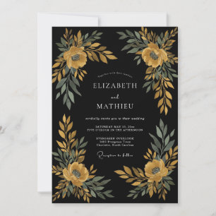 Invitation Mariage aux Feuilles d'Ocre Noir