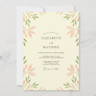 Invitation Mariage aux feuilles d'olivier corail