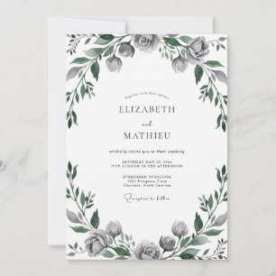 Invitation Mariage aux Feuilles Grises Acier