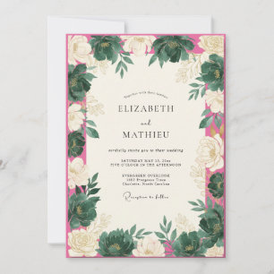 Invitation Mariage aux Feuilles Magenta Sarcelle