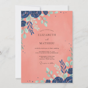 Invitation Mariage aux Feuilles Peintes de Corail