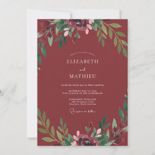 Invitation Mariage aux Feuilles Peintes en Rouge Brique