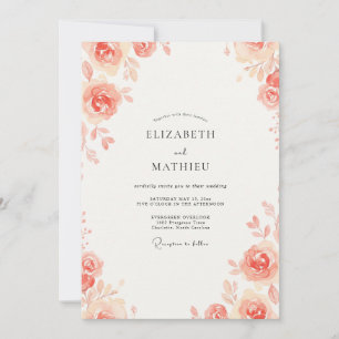 Invitation Mariage aux Feuilles Peintes Pêche