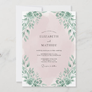 Invitation Mariage aux Feuilles Rose Pâle