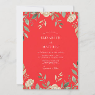Invitation Mariage aux Feuilles Rouges de Pavot