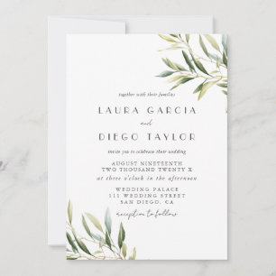 Invitation Mariage aux feuilles vert olive aquarelle