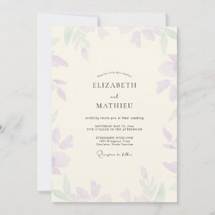 Invitation Mariage aux Feuilles Violettes et Menthe