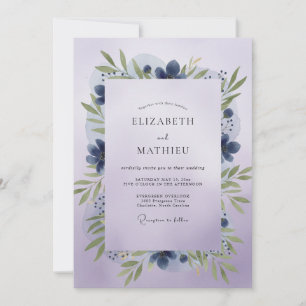 Invitation Mariage aux Feuilles Violettes Indigo
