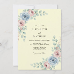 Invitation Mariage aux Fleurs de Bleu Pastel
