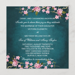 Invitation Mariage aux fleurs de cerisier japonaises rose jad