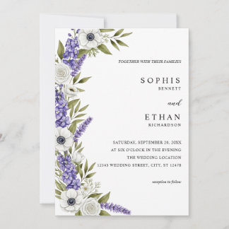 Invitation Mariage aux Fleurs de Lavande Classiques et Roses 