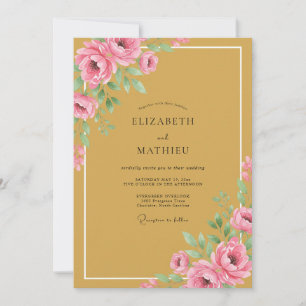 Invitation Mariage aux Fleurs Romantiques et Fleuris d'Ocre